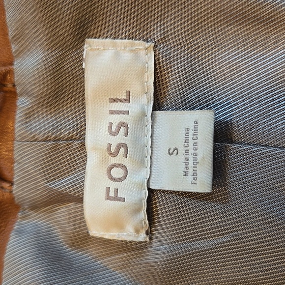 Fossil Real Leather Jacket Brown Moto Belted Retro Vintage Zipper - Picture 4 of 5